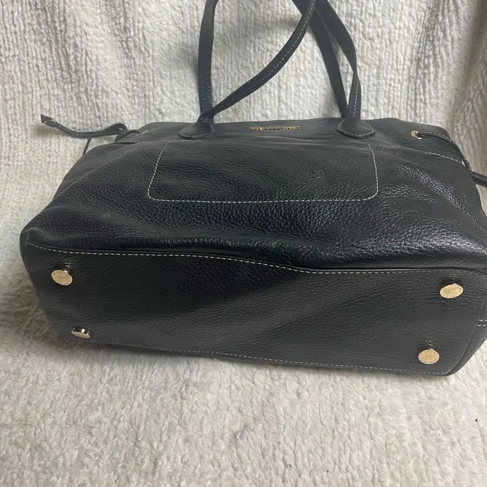 Michael Kors Black Leather Shoulder Bag with side drawstring gold tone hardwares